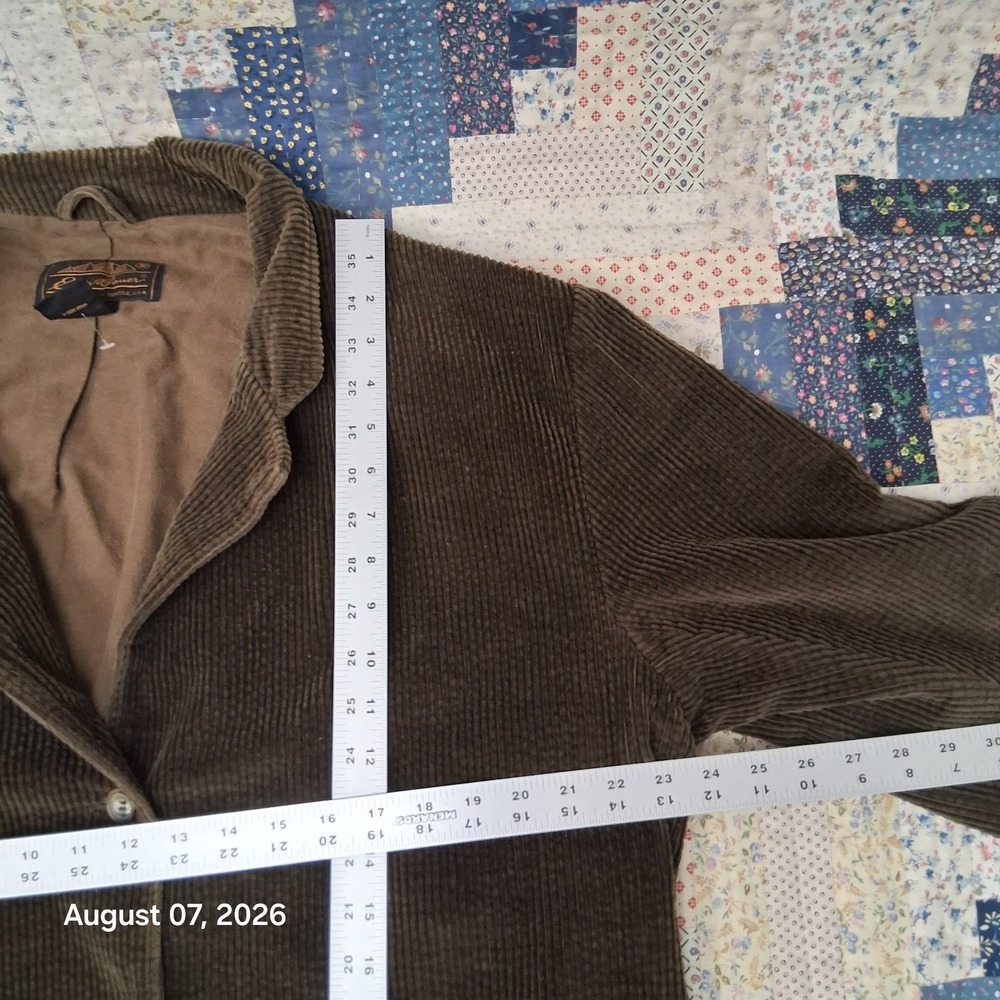 Vintage Eddie Bauer Womens Large Green Corduroy Shawl Collar Chore Coat 90s - Picture 7 of 10